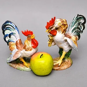 Коллекционные Парные статуэтки «Птицы. Бойцовые петухи», Фаянс, Италия - вторая половина ХХ века. 