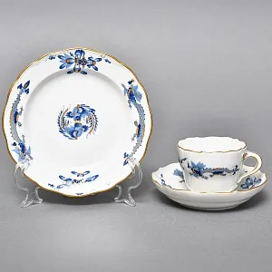 Классическая Кофейная пара и Десертная тарелка «Синий Дракон», Фарфор MEISSEN, Германия. 