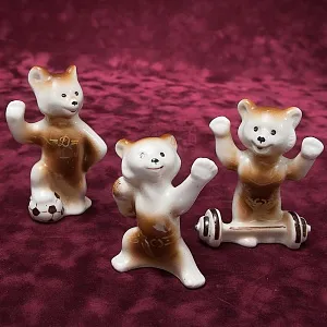 Коллекционный Триптих - Фарфоровые Статуэтки «Мишки - Олимпийцы», СССР Полонне ЗХК. 