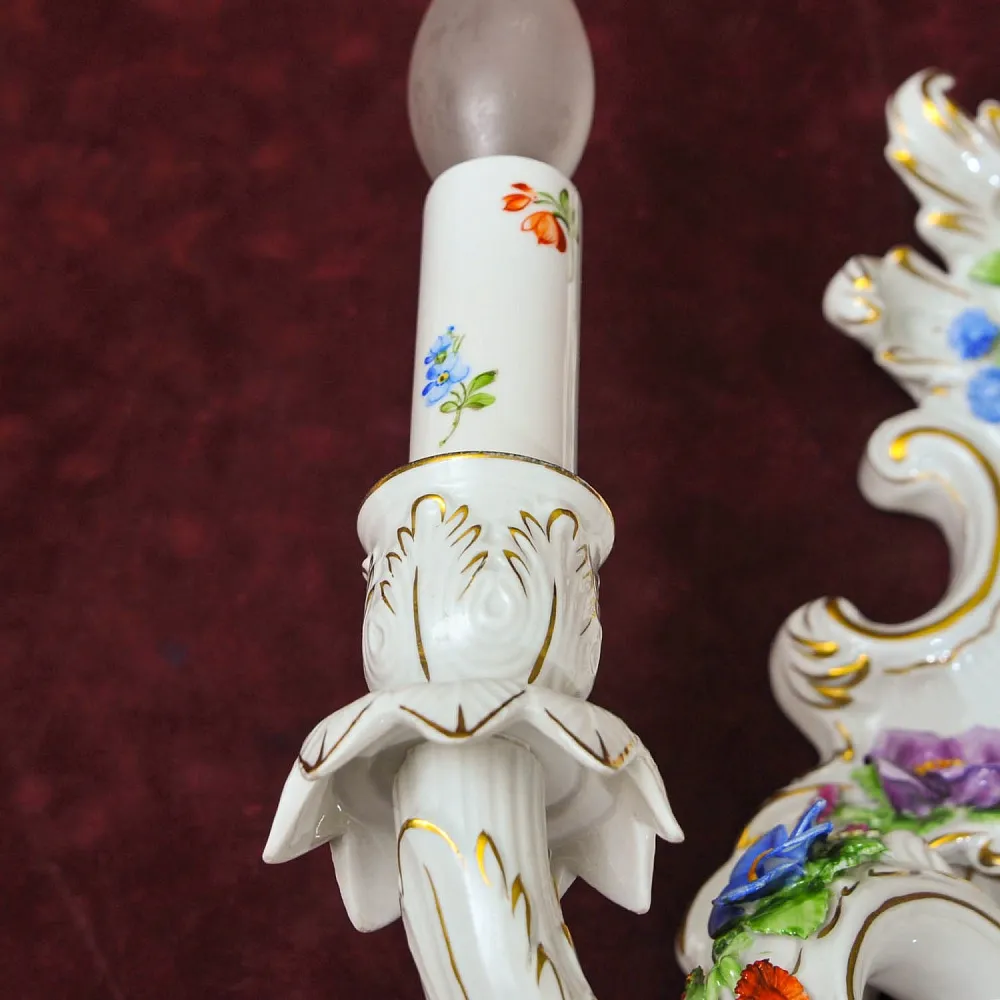 Парные Настенные Электрические Бра - Канделябры, Фарфор PLAUE Von Schierholz Германия.