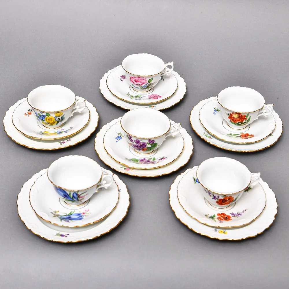 Чайный набор «Мейсенский букет» на 6 персон, Фарфор MEISSEN Германия, 1924 - 1934 годы. 