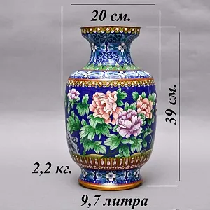 Редкость! Большая Ваза «Древовидные Пионы и Птица», техника «Клуазоне» Н -39 см., Китай 50 -е годы ХХ века.