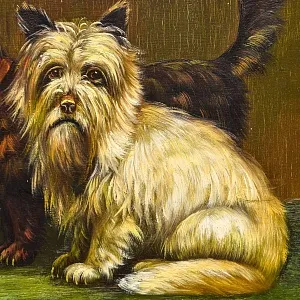 Старинная Картина «Шотландские Терьеры — Два Друга», Доска, масло, Англия середина ХХ века. 