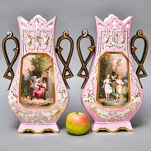 Антикварные Парные Фарфоровые Вазы «Счастливое детство», Франция, конец XIX - начало ХХ века. 