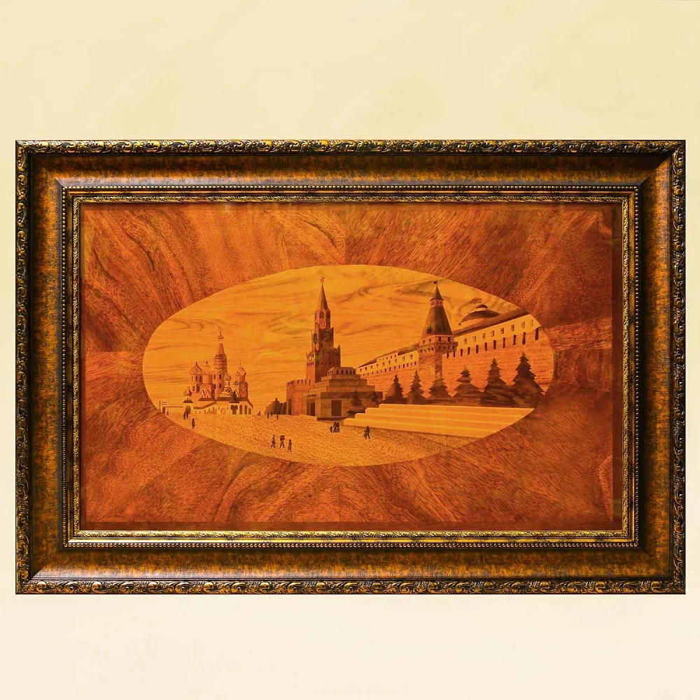 Редкость! Большое Деревянное Панно - Картина «Красная площадь - Кремль» СССР - 1967 год.