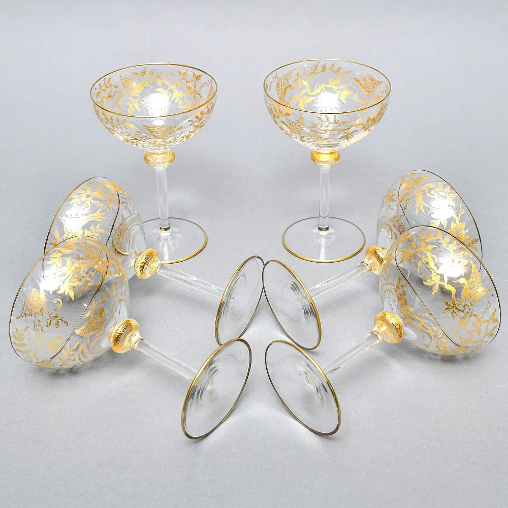 Хрустальные Фужеры для Шампанского - Креманки серия «Золотой Фазан», JOSEPHINENHUTTE, Германия -50 гг. 