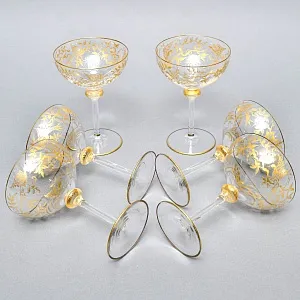 Хрустальные Фужеры для Шампанского - Креманки серия «Золотой Фазан», JOSEPHINENHUTTE, Германия -50 гг. 