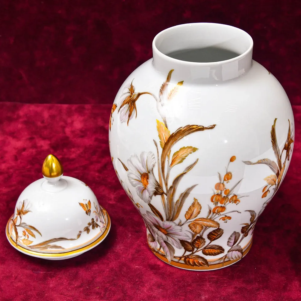 Большой Авторский Вазон - Ваза с крышкой «Цветение Лета» Фарфор KAISER Германия.