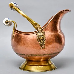 Классический Медный Зольник с Фарфоровыми ручками, Англия первая половина ХХ века!