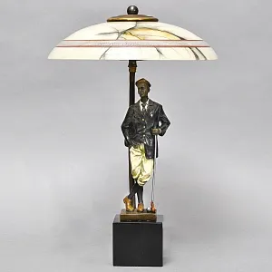 Авторская Настольная Лампа - Статуэтка «Гольф» Бронза - Мрамор, Австрия конец ХХ века.