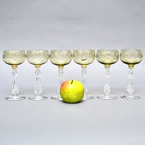 Антикварный Набор бокалов для Вина 6 шт. «MICADO CARAMEL», Saint Louis. Франция, начало ХХ века.