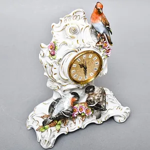 Каминные Кварцевые Часы «Певчие Птицы», фарфор Unterweissbach, Германия 80-е годы ХХ века.