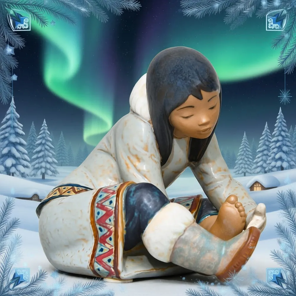 Фарфоровая Статуэтка  «Эскимос девочка - замерзла», Грес Lladro, Испания - 1985 год.