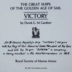 Коллекционная Тарелка «Парусные Корабли -VICTORY» Фарфор США, The FRANKLIN MINT -1987 год.