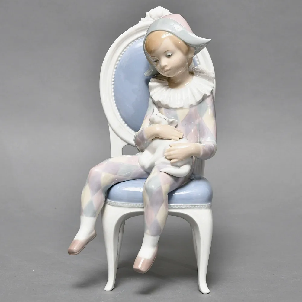 Коллекционная Фарфоровая статуэтка «Маленький Арлекин с кошкой», Lladro (Лядро) Испания.