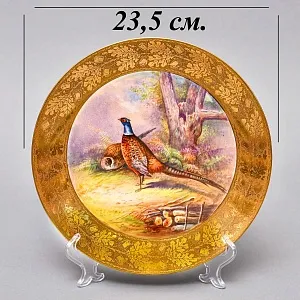  Антикварная Тарелка - Блюдо «Охотничьи птицы - Два фазана»,Фарфор Limoges COIFFE Франция, 1891 - 1914 годы. 