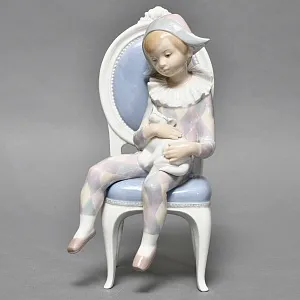 Коллекционная Фарфоровая статуэтка «Маленький Арлекин с кошкой», Lladro (Лядро) Испания.