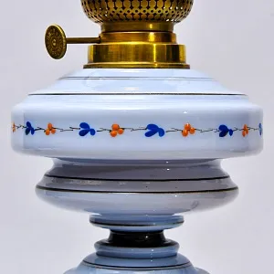 Антикварная Керосиновая Лампа «Kosmos - Brenner», Стекло / Роспись, Франция начало ХХ века.