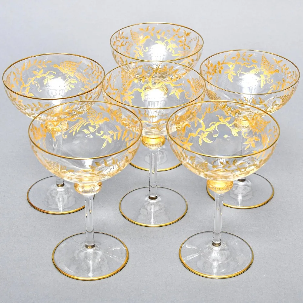 Хрустальные Фужеры для Шампанского - Креманки серия «Золотой Фазан», JOSEPHINENHUTTE, Германия -50 гг. 