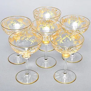 Хрустальные Фужеры для Шампанского - Креманки серия «Золотой Фазан», JOSEPHINENHUTTE, Германия -50 гг. 