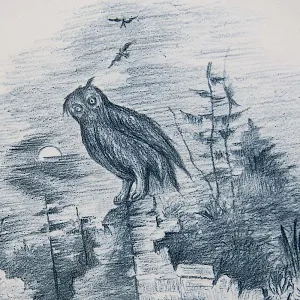 Бисквитная Графика, Декоративная Тарелка «ФИЛИН - Охота» Фарфор, Германия - 80е гг.