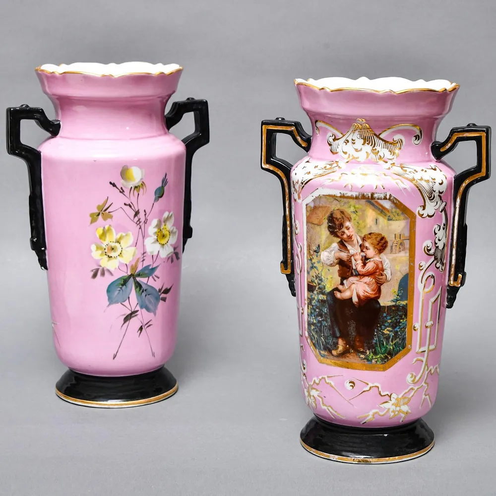 Редкость! Антикварные Парные Фарфоровые Вазы «Мгновения детства», Франция, конец XIX века. 