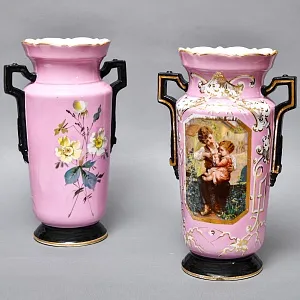 Редкость! Антикварные Парные Фарфоровые Вазы «Мгновения детства», Франция, конец XIX века. 