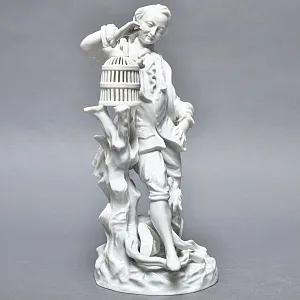 Антикварная Фарфоровая статуэтка «Птицелов с собакой», Fraureuth Германия, 1919 - 1926 годы. 