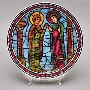 Коллекционная Тарелка «Витражи Шартрского Собора. Встреча Марии и Елизаветы», Фарфор Heinrich Германия. 