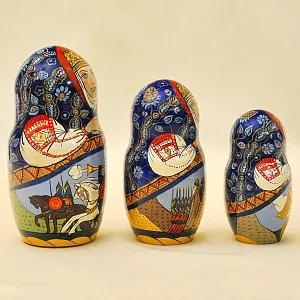 Русский Сувенир Матрёшка - Авторская роспись - «Сказка о Золотом Петушке», Дерево - Россия -1995 год. 