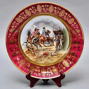 Коллекционная Фарфоровая тарелка - блюдо «Наполеон в битве при Йене», Porcelaine de Paris Франция.