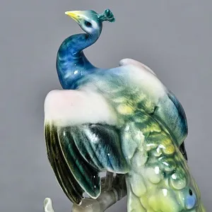 Коллекционная Фарфоровая статуэтка «Птица. Павлин на ветке», Kaiser Германия, середина ХХ века. 