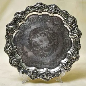 Антикварный Металлический Поднос на ножках, Silverplated, SHEFFIELD Англия.