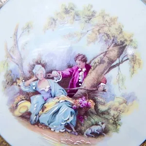 Винтажная Классическая Шкатулка «Дама с Кавалером» Фарфор Лимож Limoges Франция -70 гг.