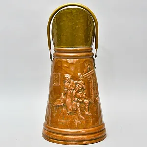 Высокий Зольник «Дама с Кавалером - У Камина» или Подставка для зонтов и тростей, Медь, Латунь, Бельгия.