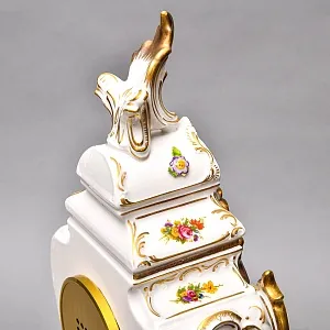 Большие Каминные Механические Фарфоровые Часы с боем «Букет из Роз», Franz Hermle & Sohn Германия 50 гг.