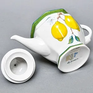 Авторский Чайный сервиз на 4 персоны «Лимоны», фарфор, ручная роспись, Гжель Россия -2000 г..