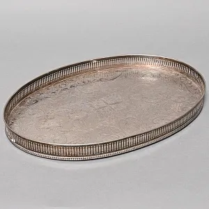 Большой Винтажный Овальный Поднос с бортиком, Мелталл Silverplate, SHEFFIELD Англия.