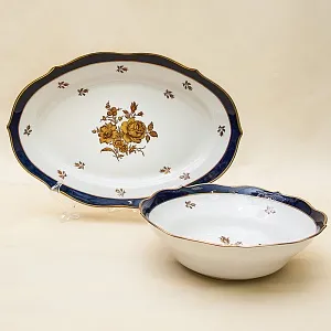 Кобальтовый Фарфоровый Столовый сервиз «Marie-Luise» на 6 персон, LINDNER Kups, Германия 60-гг.