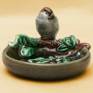 Редкость! Фаянсовая Пепельница - Мелочёвница - Статуэтка «Воробей» СССР ЗиК Конаково - 1959 год. 