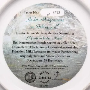 Коллекционная Фарфоровая тарелка «Лошади. Скачки у горного источника», Furstenberg Германия - 1995 год.