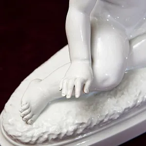 Большая Антикварная Авторская Статуэтка «Мальчик с собакой», Фарфор Villenauxe, Франция -30 гг.