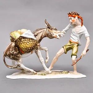 Редкость! Фарфоровая статуэтка «Мальчик и осел», KAISER Германия, 1970 - 1979 годы.