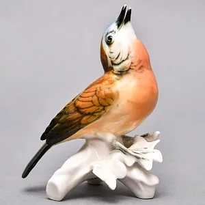 Птица - Фарфоровая статуэтка «Поющая Зарянка», Карл Энс / Karl Ens Германия, 50-е годы ХХ века. 