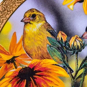 Коллекционная Фарфоровая тарелка «Золотые птицы на цветах»,  Bradford Exchange Англия - 1996 год.