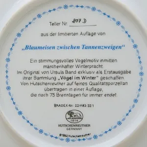 Коллекционная Тарелка «Синички в еловых ветках» Фарфор, Hutschenreuther, Германия -1992 год.