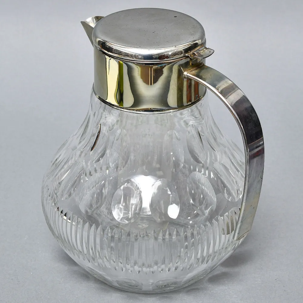 Винтажный Графин - Кувшин на 3.2 литра. Колба для льда, Хрусталь, Silverplated Германия. 