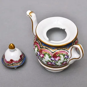 Антикварный Заварочный Чайник на подставке «Цветочная симфония», Франция - первая половина ХХ века. 