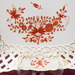 Фарфоровое Блюдо - Фруктовница - Сухарница «Индийский цветок» Фарфор MEISSEN / МЕЙСЕН.