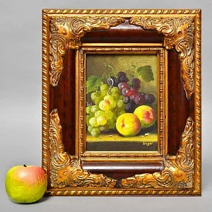 Антикварная Картина «Старинный Натюрморт с Фруктами», Холст, Масло, конца XIX - начала XX века.